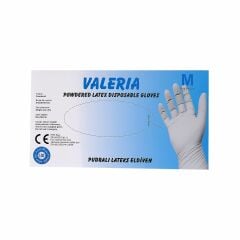 VALERİA Lateks Pudralı Muayene Eldiveni 100'lü Beyaz M 20 Paket