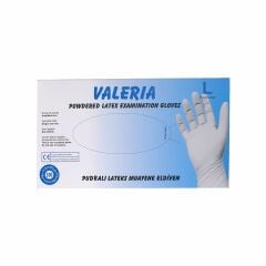 VALERİA Lateks Pudralı Muayene Eldiveni 100'lü Beyaz L 20 Paket